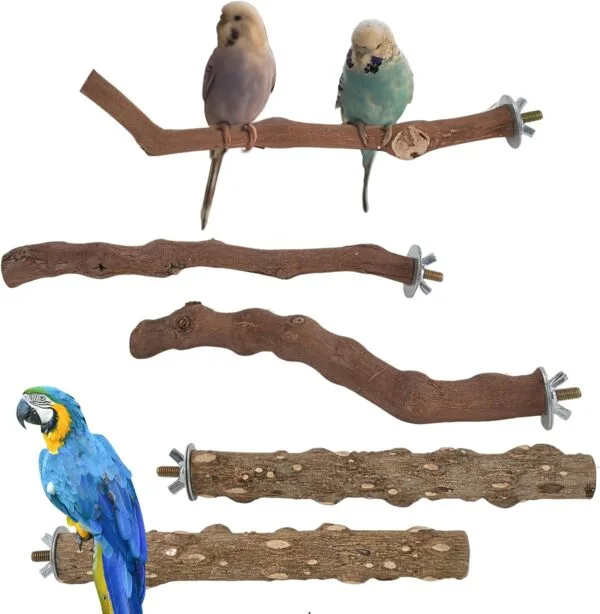 5PCS Perchas de Pájaros, Perca de Pájaro de Madera Natural, Soporte para Plataforma de Pájaros Pequeños, Juguetes para Periquitos, Accesorio para Jaulas de Pájaros para Cacatúas Agapornis