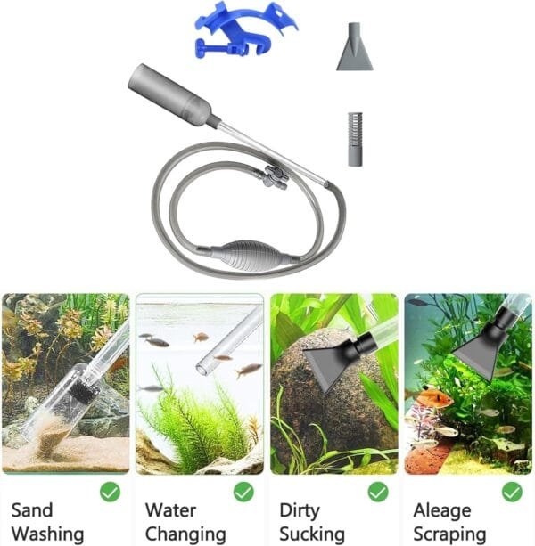 Wilsonzin Cambio de Agua del Tanque de Peces,Limpiador Grava De Pecera,Bombas De Sifón con Filtros De Grava para acuarios Limpiador de acuarios Viene con Dos Puntas de Repuesto - Image 3