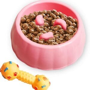 Comedero Perro o Gato antivoracidad de 15cm Que Incluye Juguete mordedor - Plato para alimentacion Lenta Ideal para Mascotas - Cuenco Interactivo Antideslizante Seguro para tu Mascota (Grande)