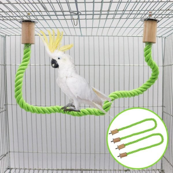 Paquete de 2 columpios de cuerda de cáñamo para pájaros, accesorios de poste de soporte para jaula de pájaros, perca de escalada de pie para loro, periquito, periquitos y tortolitos (L (39.37