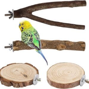 Juego de 4 perchas para jaulas de pájaros, juego de juguetes para pájaros, soporte para pájaros, barra de madera, accesorios para periquitos, canarios, cacatúas, agapornides