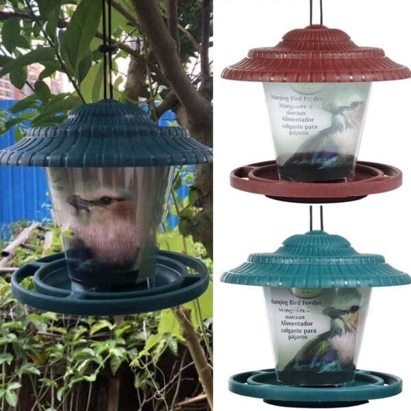 SOONHUA Comedero para Pájaros de Plástico para Colgar Contenedor de Comida para Pájaros con Techo para Patio de Jardín Al Aire Libre - Image 9