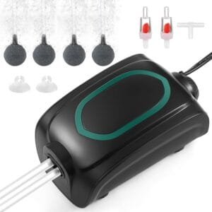 SOUSLOW Bomba de Aire Acuario, Bomba de Aire oxígeno para peceras con Piedra de Burbujas y válvula de retención, Kit para peceras 4W