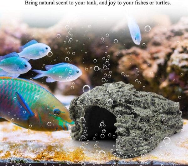 ciciglow Cueva Escondite de Peces Acuario Tortuga Reptil Tomar el Sol Esconder Refugio de Hábitat, Cabañas de Cuevas de Reptiles Lugar de Escondites, para Adorno de Decoración de(Medium Turtle Cave) - Image 2