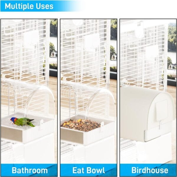 BUCATSTATE Casa de baños para jaula de pájaros, 3 en 1 multifunción colgante bañera/cuenco/casa bebedero para pájaros, cuenco para jaula, accesorio adecuado para inseparables, periquitos - Image 6
