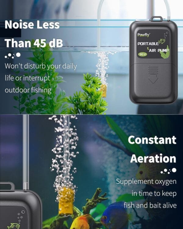 Pawfly Bomba Aire Acuario a Pilas 2.5 L/min Oxigenador Acuario a Batería Bomba Aireadora Silenciosa Portátil con Clip Trasero metálico para Pesca al Aire Libre Apagón y Transporte de Peces - Image 7