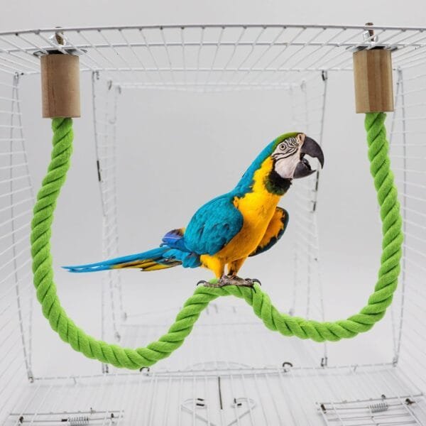 Paquete de 2 columpios de cuerda de cáñamo para pájaros, accesorios de poste de soporte para jaula de pájaros, perca de escalada de pie para loro, periquito, periquitos y tortolitos (L (39.37 - Image 5