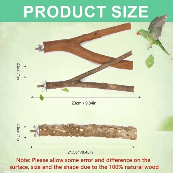 Madera Natural para Pájaros, 5 Piezas de Soporte para Percha para Pájaros, Accesorios de Jaula para Loros, Ramas de pie, Juguetes para Masticar Loros - Image 2