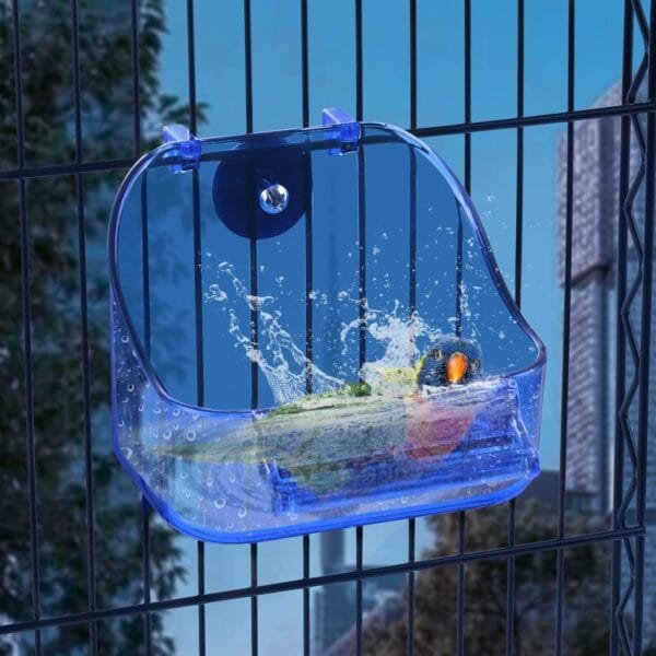 GURECOD Comedero para bañera para pájaros - Accesorios de Ducha de Jaula de pájaros para pájaros Colgante de Aves para Mascotas Cockatiel Jaula Ducha de Agua Alimentador de Alimentos, Blue1 Pieza - Image 5