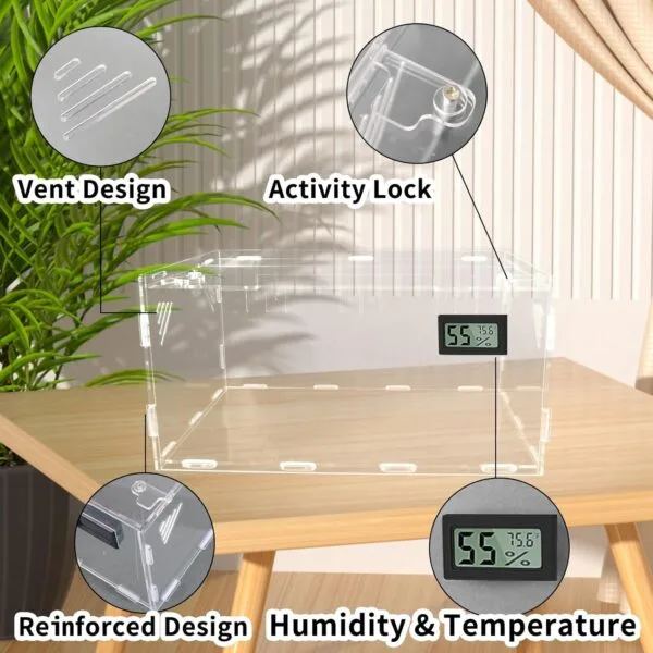 Oiakz Terrarios para reptiles, con higrómetro de temperatura, caja de cría de reptiles acrílicos de tamaño grande, tanque de jaula de terrario para pequeños reptiles insectos oficina en casa, 15.7 x - Image 5