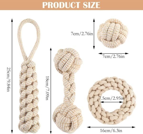 BRISKORE Cuerda de juguete para perros con nudos, juego de 4 juguetes para perros de cáñamo 100% natural, juguete para perros, juguete para perros pequeños (1) - Image 5