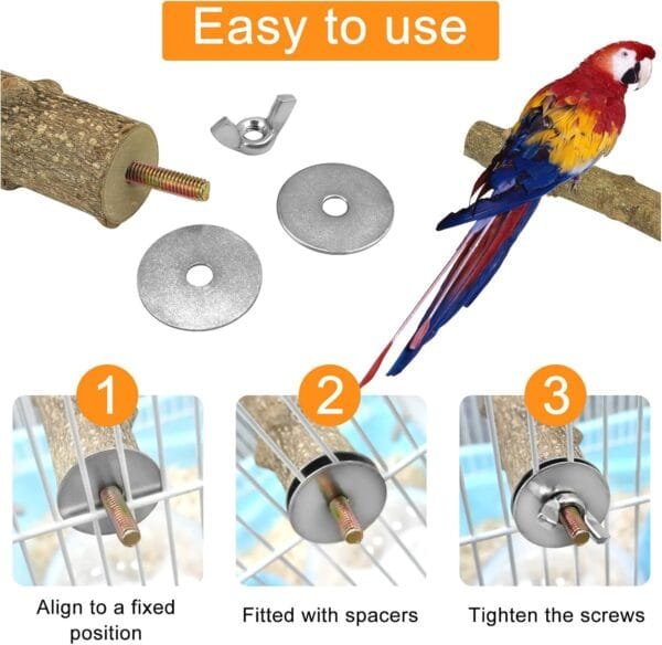 Andiker 2 Piezas Soporte de Pájaro, Juego de Loro de Madera Natural Perch, Barra de Molienda de Garras de Pájaro, Budgies, Parots, Conures, Lovebirds, Accesorios de Jaula de Juguete (10cm+20cm) - Image 3