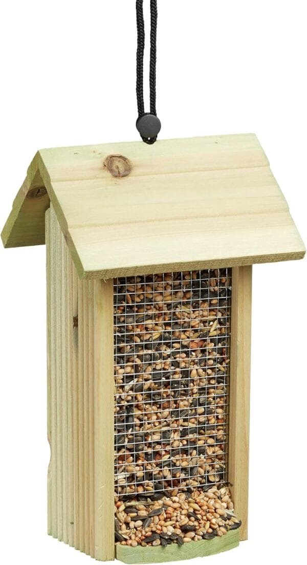 Relaxdays Comedero para Pájaros para Colgar Pequeño, Madera, Beige, 26 x 15 x 15 cm