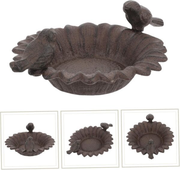 YARNOW Comedero para Pájaros De Metal con Diseño De Girasol y Doble Pájaro De Hierro Fundido Comida De Pajaro Alimentador De Jardín Al Aire Ardilla Alimenta a Los Pájaros Planchar - Image 2