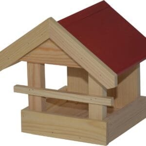 Dehner Natura Kaja - Comedero para pájaros Silvestres, Aprox. 21,5 x 22 x 21,5 cm, Madera de Pino, Color Rojo y Natural