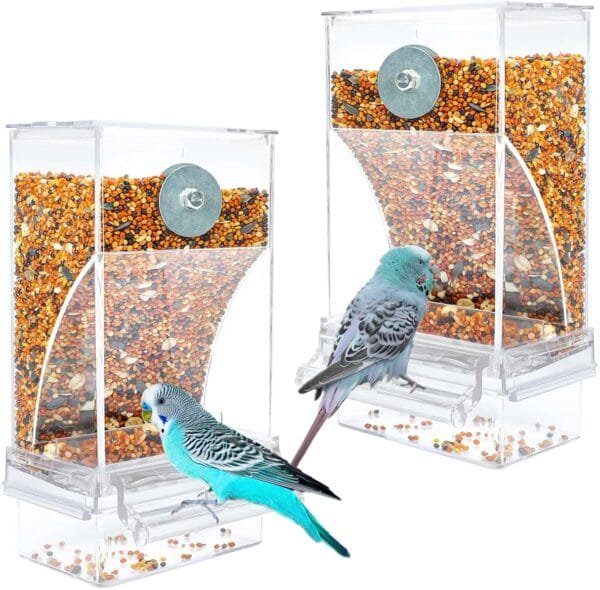 Comedero automático para pájaros, loros, comedero para pájaros, acrílico, transparente, comedero para pájaros, jaula para pájaros, accesorios para cacatúas, accesorios para periquitos, accesorios para