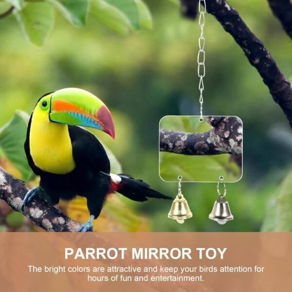 PATKAW Pájaro espejo accesorio para pájaros, accesorios para jaulas de pájaros, espejo periquito para jaula, espejo de pájaro, con campana, jaula de pájaros, espejo para periquitos, juguetes, loros, - Image 7