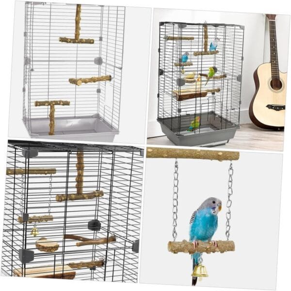 SEWOART Jaula para pájaros de madera, juguete para masticar para loros, columpio de pájaros, perchas para jaulas de pájaros, accesorios para juguetes, soporte para pájaros, perca tosu - Image 2