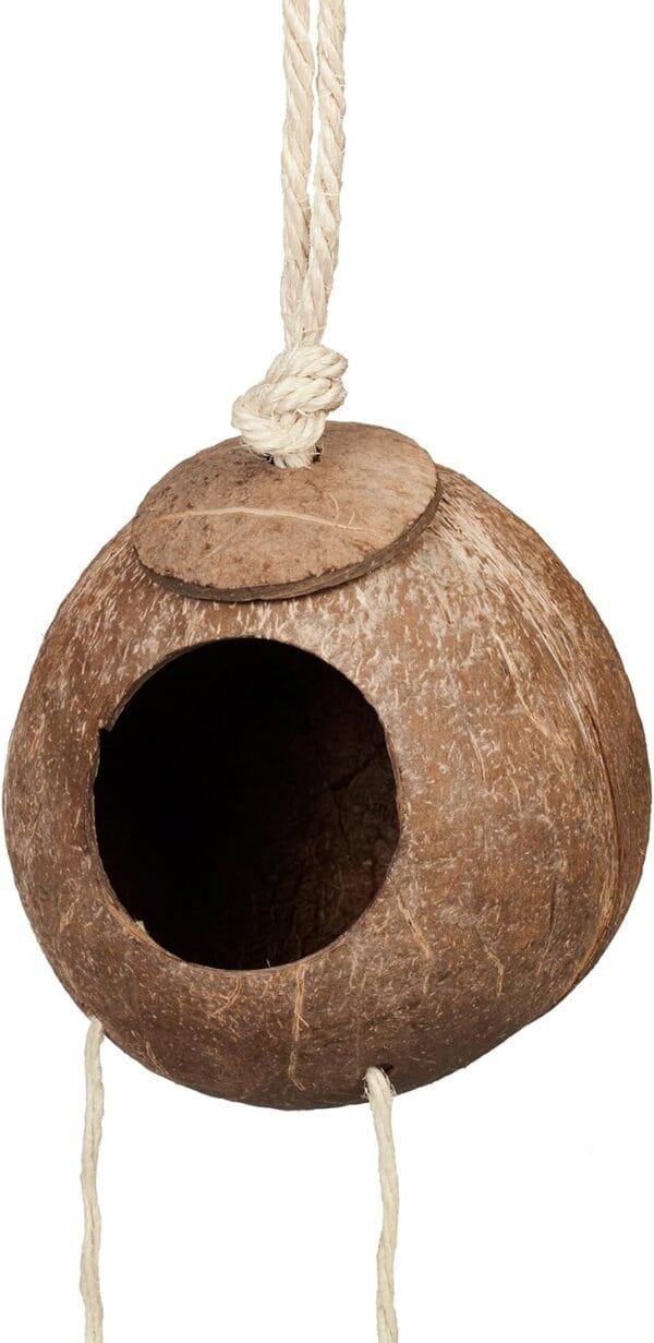 Relaxdays Juguetes para Pájaros, Columpio de Madera, Nido de Coco Jaula, Accesorios para Canarios, Periquitos, Natural, 40% 20% algodón, 120 x 12 x 12 cm - Image 6