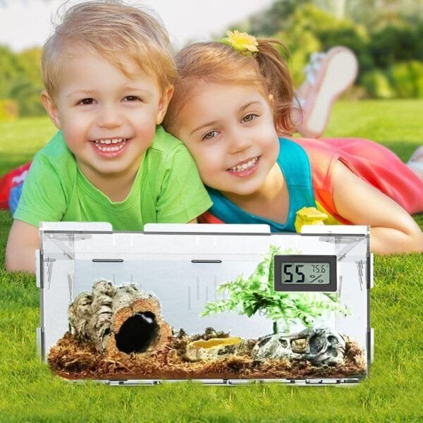 Oiakz Terrarios para reptiles, con higrómetro de temperatura, caja de cría de reptiles acrílicos de tamaño grande, tanque de jaula de terrario para pequeños reptiles insectos oficina en casa, 15.7 x - Image 8
