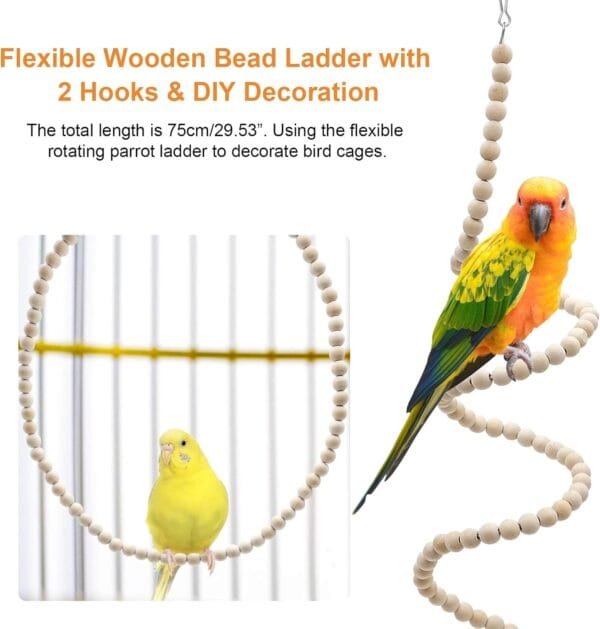 Juguetes Agapornis, 7 Piezas Juguetes para Agapornis, Juguetes para Pájaros con Campanas, Escalera de Madera, Columpios, Accesorios de Juguetes para Periquitos Loros Cockatiels Agapornis Periquitos - Image 4