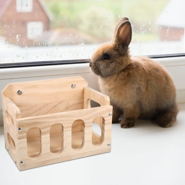 Comedero de heno para conejo, alimentador de heno de madera, conejito contenedor alimentador de madera para conejo, conejito comedor heno conejillo de indias chinchilla hámster alimentador - Image 3