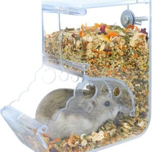 Andiker Alimentador automático de hámster, 400 ml, acrílico transparente, alimentador automático de alimentos acrílico, apto para mascotas pequeñas como hámsters, ardillas, cobayas y pájaros (400 ml)