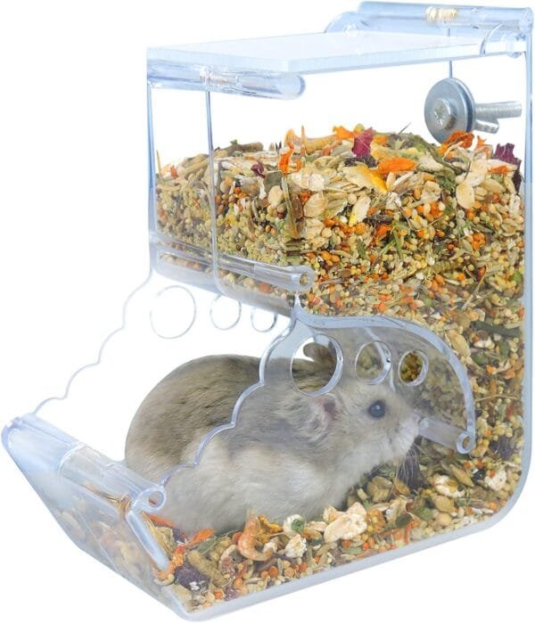 Andiker Alimentador automático de hámster, 400 ml, acrílico transparente, alimentador automático de alimentos acrílico, apto para mascotas pequeñas como hámsters, ardillas, cobayas y pájaros (400 ml)