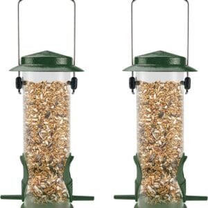 MIXXIDEA Comederos para pájaros silvestres para colgar al aire libre, tubo de comedero de pájaros colgante de acero inoxidable, comedero de pinzón para decoración de jardín y patio, comederos
