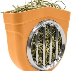 Henera Conejo Comedero Conejo Soporte Colgante de heno para pequeñas Mascotas Soporte de heno para Jaula Conejos Cobayas (Naranja)