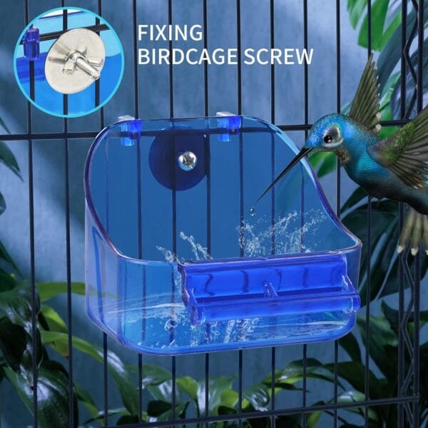 GURECOD Comedero para bañera para pájaros - Accesorios de Ducha de Jaula de pájaros para pájaros Colgante de Aves para Mascotas Cockatiel Jaula Ducha de Agua Alimentador de Alimentos, Blue1 Pieza - Image 4