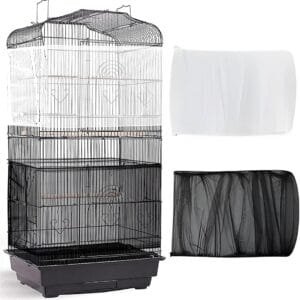 PLABBDPL Cubierta de jaula,2 Cubiertas universales de jaula, cubierta de malla, para loros ajustable, malla de nylon suave, para jaulas(Negro,Blanco)