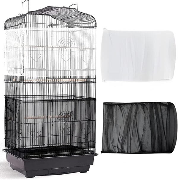 PLABBDPL Cubierta de jaula,2 Cubiertas universales de jaula, cubierta de malla, para loros ajustable, malla de nylon suave, para jaulas（Negro,Blanco）
