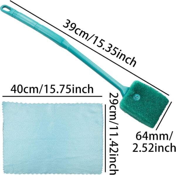 2 Piezas Cepillo de Limpieza para Acuario,Cepillo de Esponja para Limpieza de Pecera de Acuario Mango de Largo, Cepillo de Esponja Reutilizable de Doble Cara, con Paño de Limpieza - Image 2