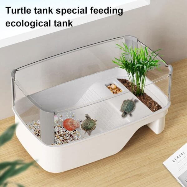 Limtula Hábitat de tortugas con plataforma terrario para alimentación de tortugas de mascotas, hábitat de cría, casa transparente - Image 7