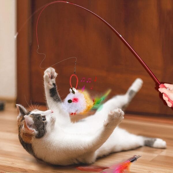 Easy Joy 11 Piezas Juguete de Plumas para Gatos Interactivo, 9 Cabezas de reemplazo de Juguetes + 2 cañas de Pescar retráctiles. - Image 7
