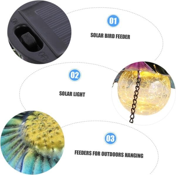 YARNOW Comedero Solar para Pájaros Comedero para Pájaros Novedoso Comederos para Pájaros Pinzones Iluminar Comedero para Pájaros Colgando Solar Candelabro Colgante Comida De Pajaro Vidrio - Image 9