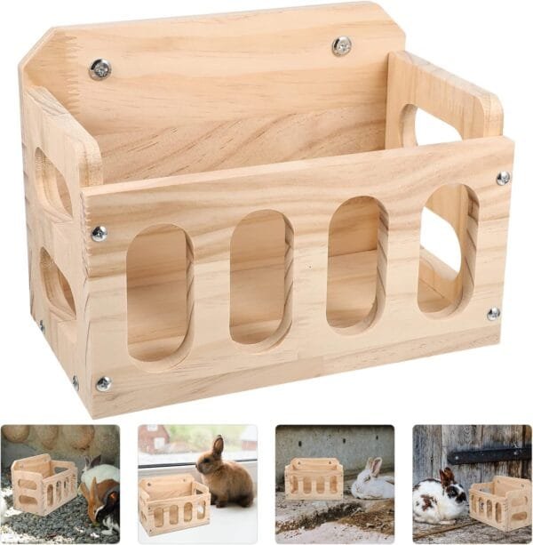 Comedero de heno para conejo, alimentador de heno de madera, conejito contenedor alimentador de madera para conejo, conejito comedor heno conejillo de indias chinchilla hámster alimentador - Image 8