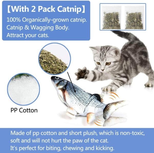 Juguetes Eléctricos para Peces Catnip, 30CM Recargable USB Juguetes Simulación Realista de Felpa, Suministros Interactivos Divertidos para Masticar Mascotas para Gato Gatito - Image 3