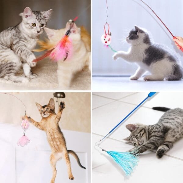 Easy Joy 11 Piezas Juguete de Plumas para Gatos Interactivo, 9 Cabezas de reemplazo de Juguetes + 2 cañas de Pescar retráctiles. - Image 6