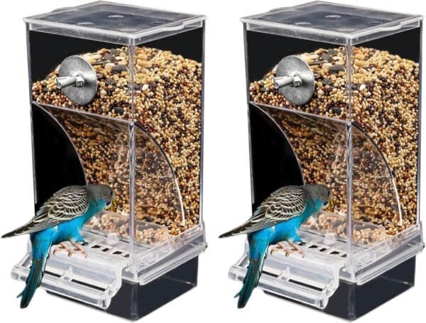 Pjeghbvop Comederos colgantes para pájaros para jaula, contenedor automático de alimentos con para periquitos, cacatúas, conure, comida para pájaros para jaula exterior