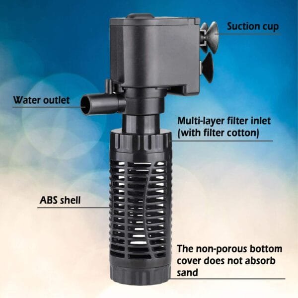 BPS Bomba Sumergible para Acuario con Filtro 6W 600L/H Bomba de Agua Filtrador Tanque para Pecera Estanque Hidropónico 16x8 cm BPS-6079 - Image 4