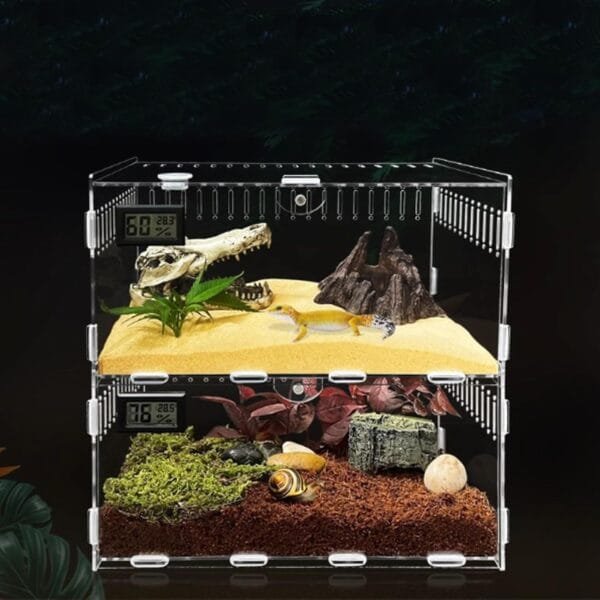 Topspitgo Terrario de Caracoles,Caja de Transparente Transporte de Acrílico,Terrario de para Arañas Gecko Hámster Serpientes Tortugas Reptiles Portátiles de Alimentación de Insectos(30x20x15cm) - Image 6