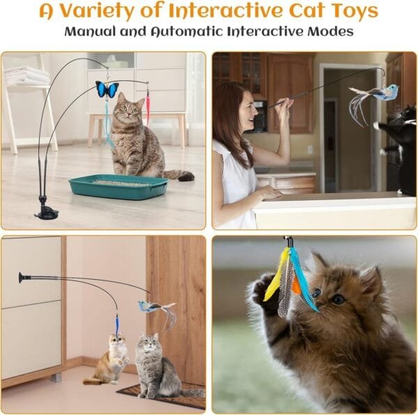 MEYDLL 14 Piezas Juguetes para Gatos, Juguete Pluma de Gato Interactivo, Juguetes para Gatos con 2 Varillas RetráCtiles Interactivas para Gatos, Ventosas Fuertes con 2 Agujero, Pájaro, Mariposa - Image 7