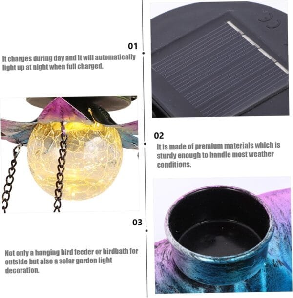 YARNOW Comedero Solar para Pájaros Comedero para Pájaros Novedoso Comederos para Pájaros Pinzones Iluminar Comedero para Pájaros Colgando Solar Candelabro Colgante Comida De Pajaro Vidrio - Image 8