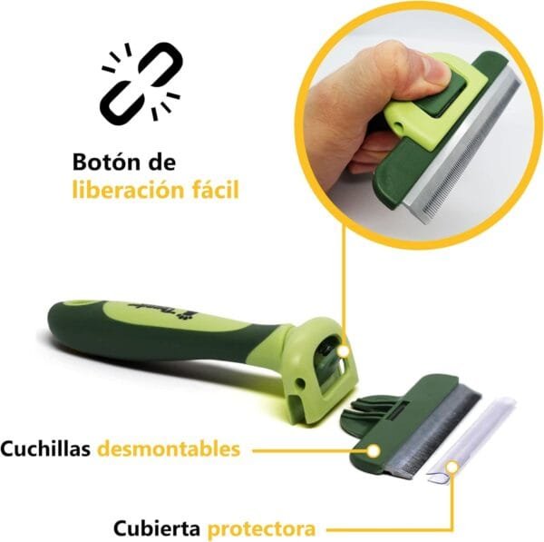 Thunderpaws Peine Profesional para Mascotas, Herramienta de Cuidado para Perros, D-Shedz para Razas de Perros, Gatos con Pelo Corto o Largo, Pequeño, Mediano y Grande (Verde) - Image 3