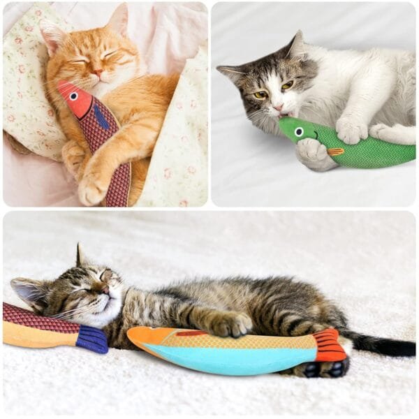Aibuddy Juguete de hierba gatera, 3 juguetes masticables para gatos, juguetes de hierba gatera resistentes a las mordeduras con campana en el interior, juguete interactivo de peluche para dentición - Image 7