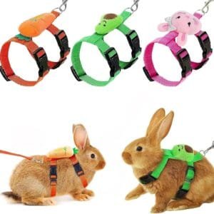 PMELCXD Juego de 3 accesorios para conejo, arnés ajustable para conejo, camina a tu conejo con estilo suave, seguro y a la moda