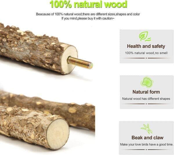 Madera Natural para Pájaros, 5 Piezas de Soporte para Percha para Pájaros, Accesorios de Jaula para Loros, Ramas de pie, Juguetes para Masticar Loros - Image 5