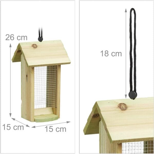 Relaxdays Comedero para Pájaros para Colgar Pequeño, Madera, Beige, 26 x 15 x 15 cm - Image 3